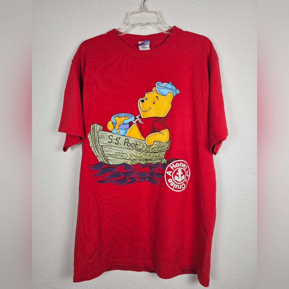 VTG Disney Winnie The Pooh "S.S Pooh" Shirt Mens Size (L) Red Tshirt Made in USA